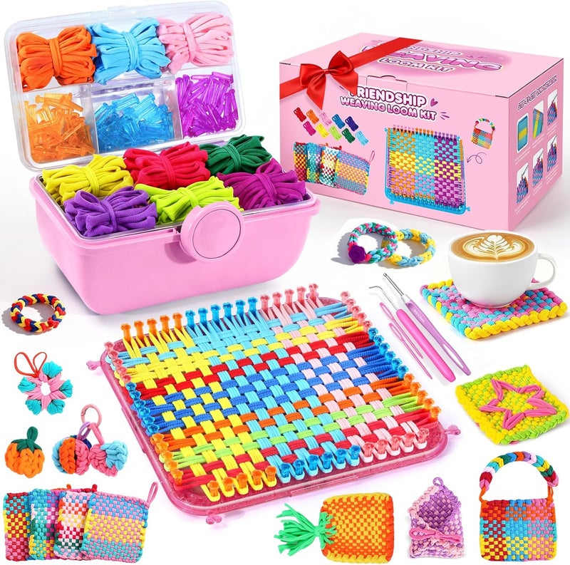 DoubleCare 478 Pcs Weaving Loom Kit with Portable Case, Perfect for Making Handbags, Potholder Maker, Bracelet for DIY Crafters & Makers, Complete Craft Kit with Hooks, Gift for Christmas, Birthday,Pink - Image 1